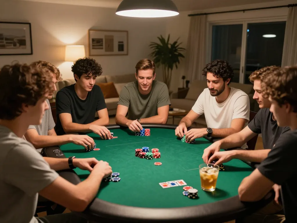 Friends enjoy a lively poker game at home, j188 experience of social gambling