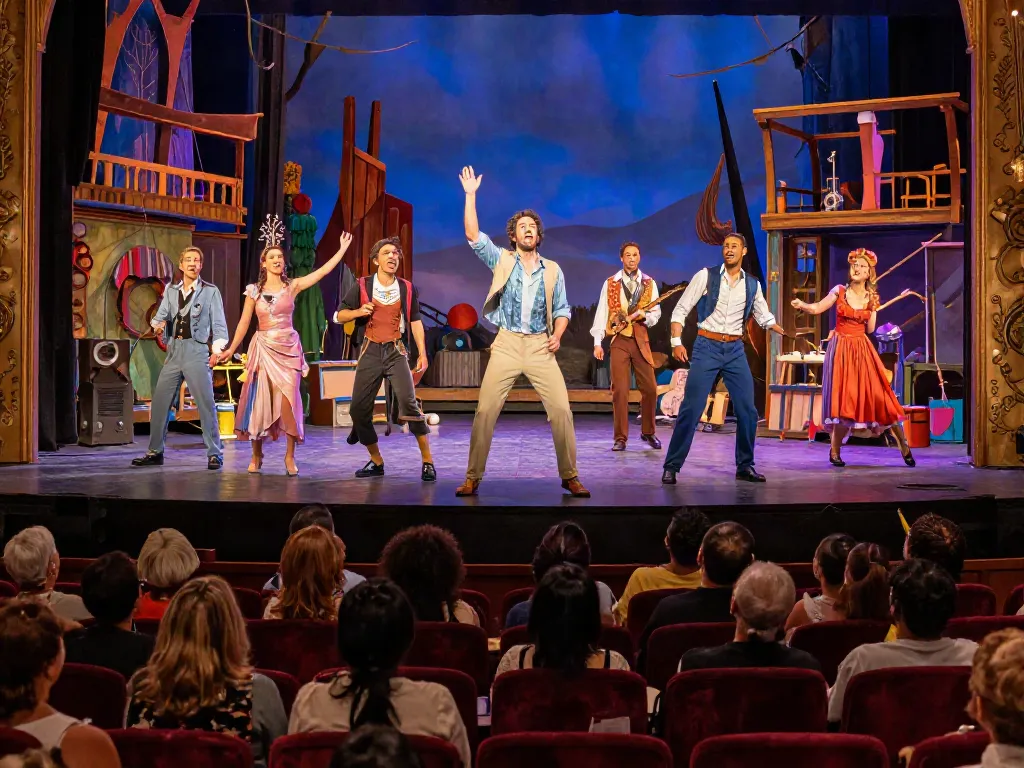 Dynamic theatre performance by ROKOK88, showcasing diverse actors and vibrant costumes.