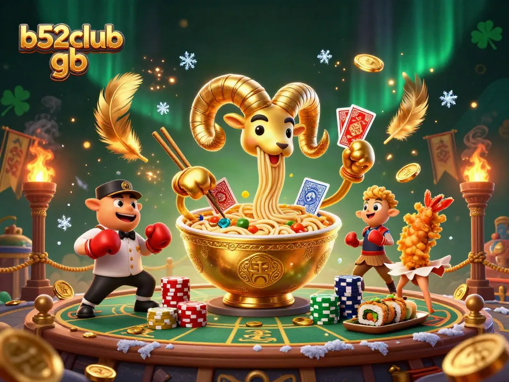 Engage in exciting gameplay at b52club gb with a vibrant casino-themed illustration featuring quirky characters.