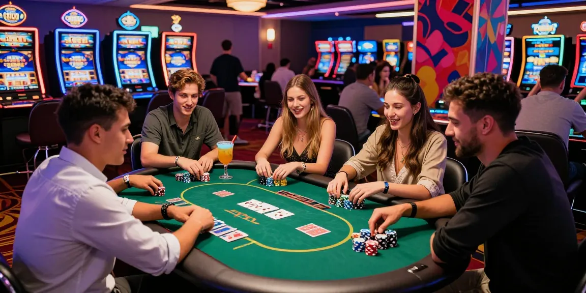 Group enjoying spanish casino guest posts at a vibrant poker table in a lively atmosphere.