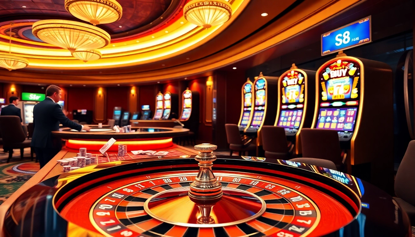 S8 casino atmosphere showcasing professional gamblers engaging at a luxurious roulette table.