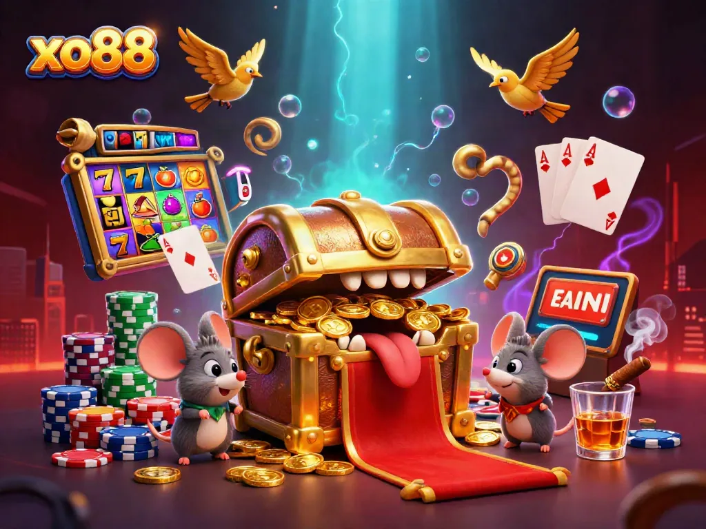 Experience the thrill of xo88 with vibrant slot reels bursting with jackpots and gold coins cascading.