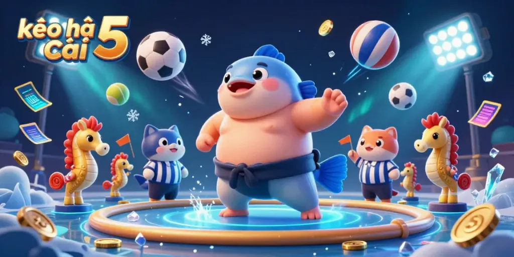 Engage with the kèo nhà cái 5 experience in a vibrant underwater sports betting scene filled with dynamic elements.