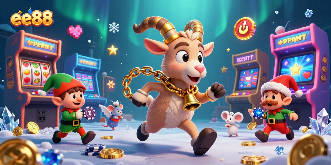 Experience the thrill of ee88 with Krampus at a lively casino scene filled with slot games and playful characters.