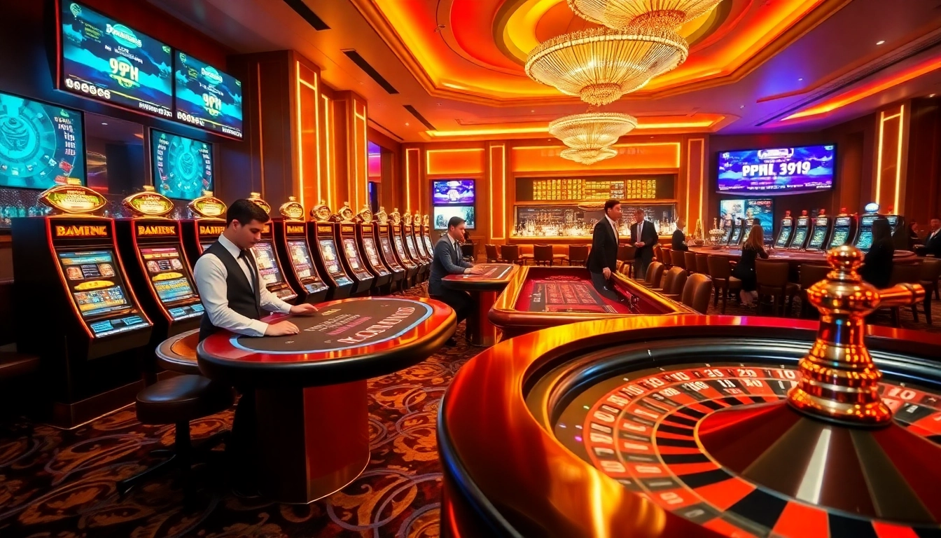 Experience thrilling gameplay at 9PH with vibrant casino scenes, exciting slot machines, and betting action.