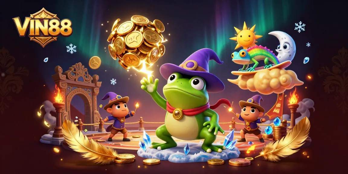 Experience the thrill of winning at VIN88 with golden coins and vibrant casino elements in a dynamic 3D scene.