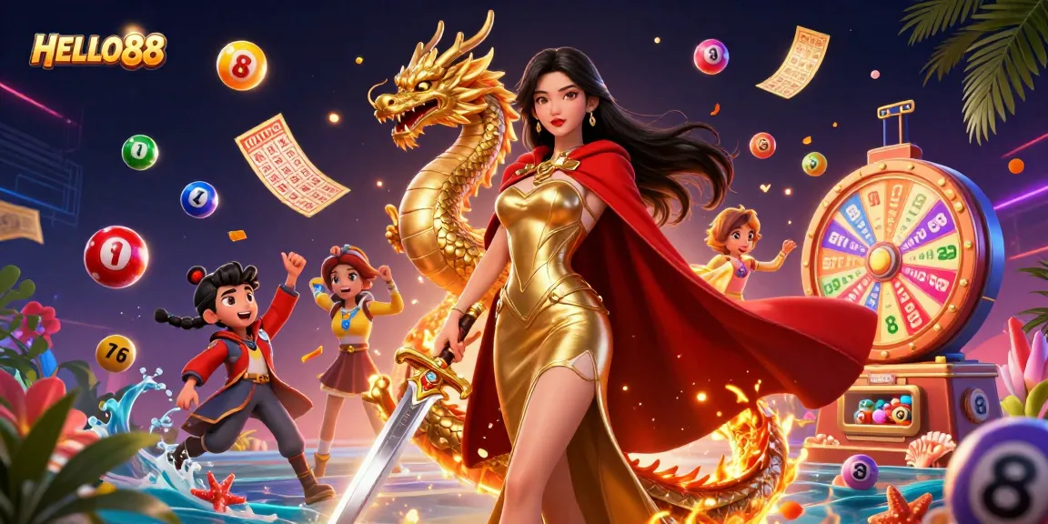 Experience thrilling gaming action with HELLO88 in a vibrant casino scene packed with excitement.