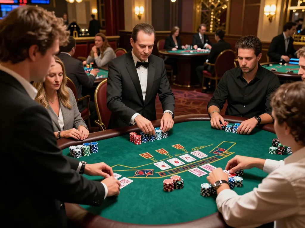 RR88 players experience intense blackjack action at a vibrant casino table.